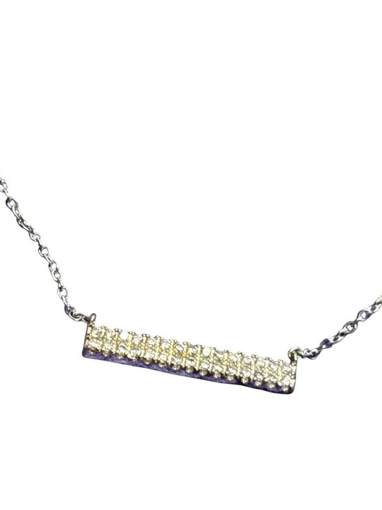 Jewelry - LA CN Clear CZ Pave Bar Silvertone Chain Necklace 18 - 20 inches Long